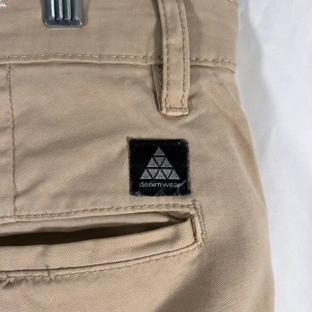 Zara Pants Men's 34 Khaki Denim Tan Pockets Cotton Blend Button Zip